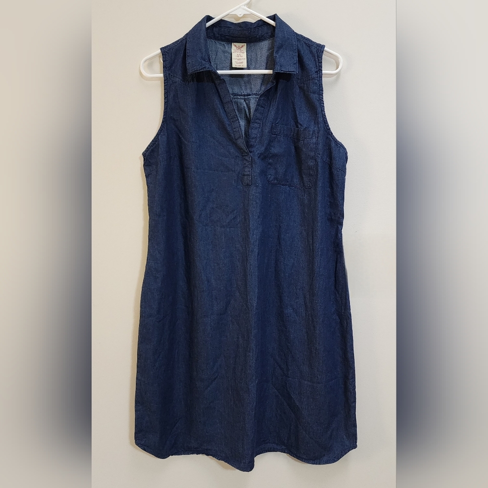 100% Cotton Denim Chambray Lightweight Sleeveless Slip Dress Size L